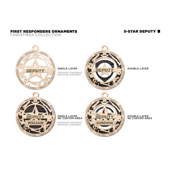 5 STAR DEPUTY Ornament Personalized First Responder Christmas Gift - Picture 2 of 2